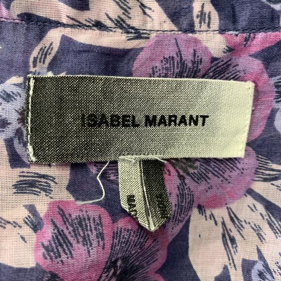 ISABEL MARANT Size S Purple Blue Cotton Floral Oversized Blouse - Picture 4 of 6